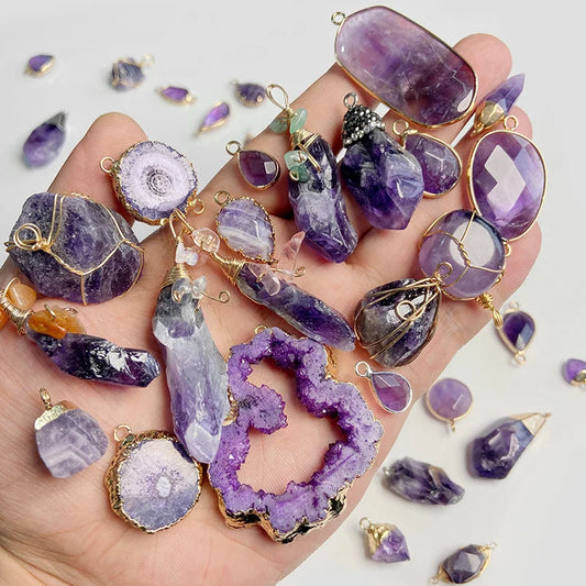 Natural Amethyst Slice Pendant – Irregular Purple Quartz Charm for DIY Jewelry Making