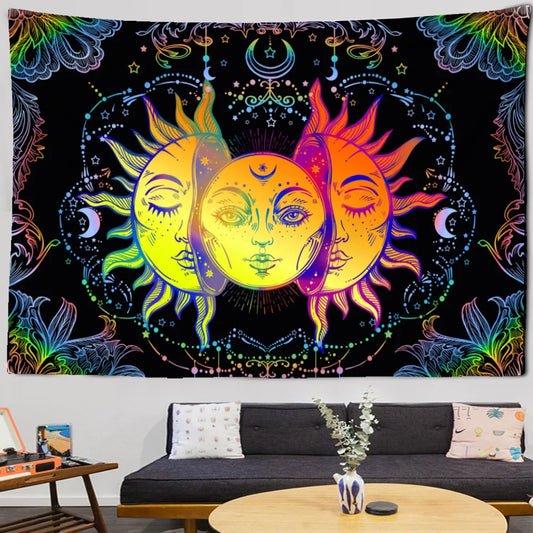 Mandala Sun & Moon Tapestry – Black & White Wall Hanging for Tarot, Dorm & Hippie Decor